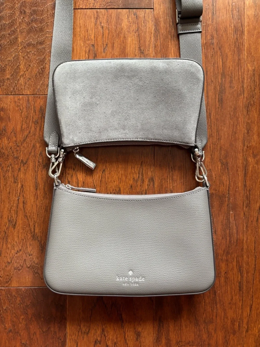Kate Spade Duet Suede Small Crossbody | Hare Grey | Style KM147